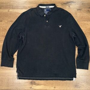 American Eagle Men’s Long-sleeve Black Polo Size: XXXL (3XL)